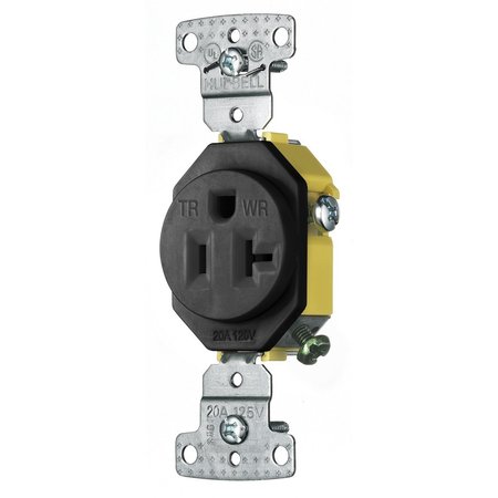 HUBBELL WIRING DEVICE-KELLEMS TradeSelect, Straight Blade, Single Receptacle, Weather and Tamper Resistant, 20A 125V, 2-Pole 3-Wire Grounding, 5-20R, Black RR201BKWRTR